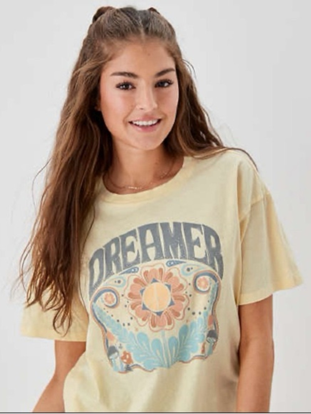 American Eagle Vintage Style Pale Yellow Dreamer Graphic Tee